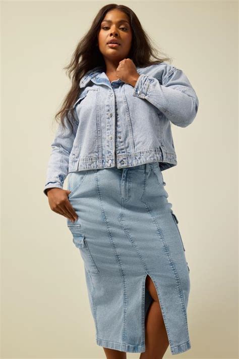 Yours Plus Size Light Blue Denim Biker Jacket Yours Clothing