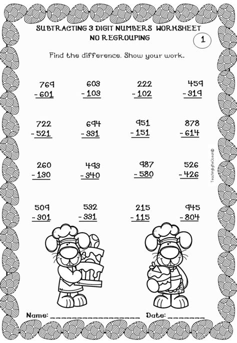 Subtracting 3 Digit Numbers Worksheets Easter Made By Teachers