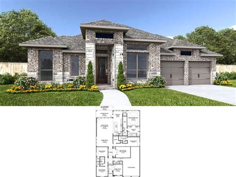 4 Bedroom Home With Red Brick Driveway 3 Car Garage 1 Story Floor Plan