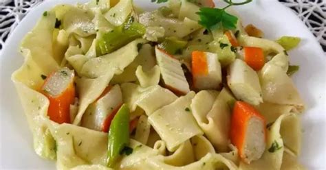 Pappardelle Con Ajos Tiernos Surimi Y Albahaca Pasta Fresca Receta De