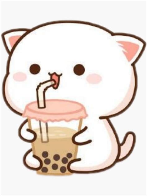 Kawaii Cat Drinking Boba Tea Sticker For Sale By Mxchiiiuwu Redbubble