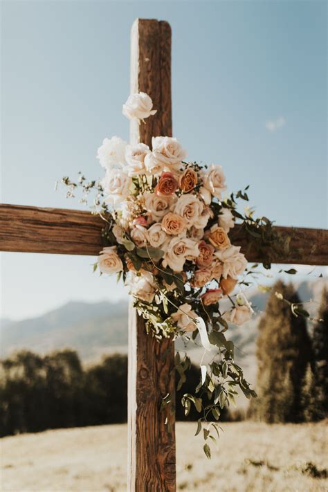 Floral Cross At The Ceremony Altar Christian Wedding Wedding