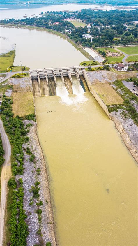 Premium Photo | An aerial view of floodgate