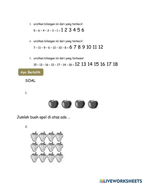 Bilangan Cacah Activity For 1 Live Worksheets