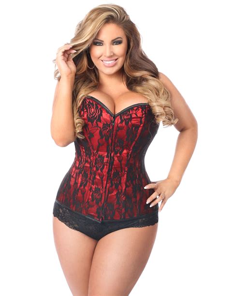 Lavish Lace Front Zipper Corset Red Plus Lv 101x 04150 Lovers Lane