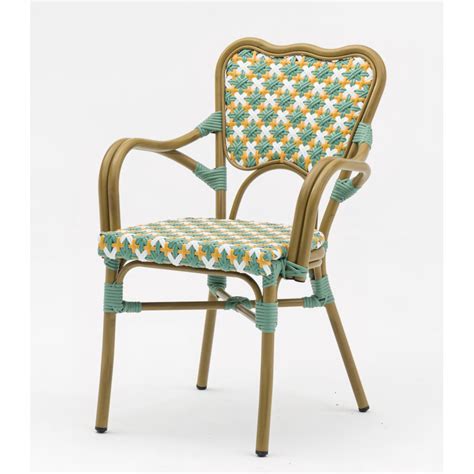 Fauteuil De Terrasse St Germain Tressage Jaune Et Vert Style Bistrot