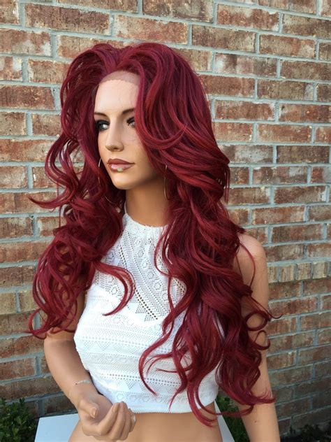 Billy Long Dark Red Voluminous Curls Human Hair Blend Multi Parting Lace Front Wig 26 Fiery