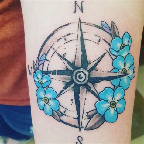 Alaska Tattoo forget-me-nots with compass | Tiny flower tattoos ...