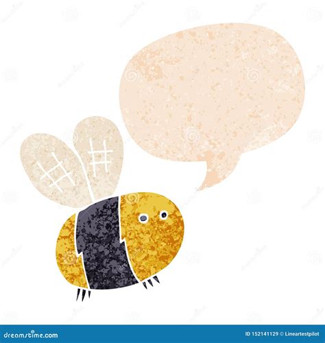 A Creative Cartoon Bee And Speech Bubble In Retro Textured Style Stock