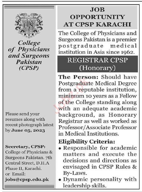 College Of Physician Surgeon Pakistan CPSP Jobs 2023 2024 Job