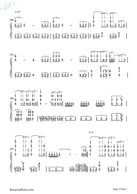 爱 莫文蔚双手简谱预览3 钢琴谱文件（五线谱、双手简谱、数字谱、midi、pdf）免费下载