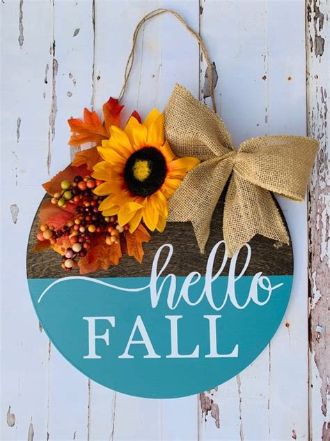 Hello Fall Welcome Door Hanger Round Door Hanger Welcome Etsy