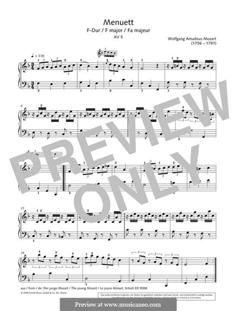 Minuet For Piano In F Major K 5 By W A Mozart Sheet Music On MusicaNeo