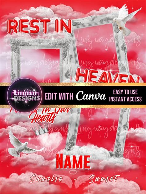 Red Sky Silver Frames Rest In Heaven Doves Angel Wings Memorial Png Add
