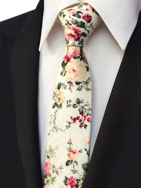 Floral Tie Wedding Tie Groomsman Necktie Sets With Pocket Etsy