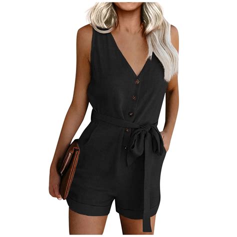 Susanny Jumpsuits For Women Dressy Summer V Neck Shorts Sleeveles