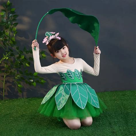 Green Leaf Dress For Girls Leaf Costume Childrens Performance Dance