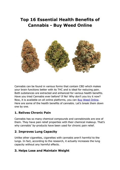 Top 16 Essential Health Benefits of Cannabis - Buy Weed Online by Speed ...