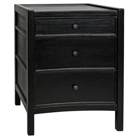 Noir Hampton Rustic Lodge Black Mahogany Brass 3 Drawer Nightstand