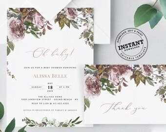 Editable Rose Gold Floral Bridal Shower Invitation Rustic Etsy