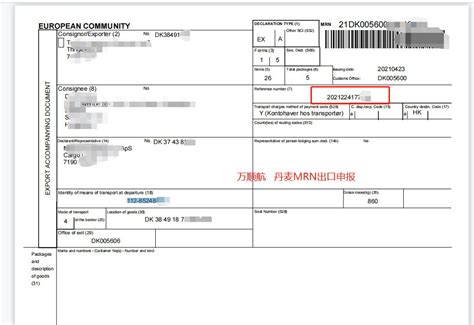 欧盟出口文件报关单与运输参考号mrn号码深圳万顺航进口货运代理
