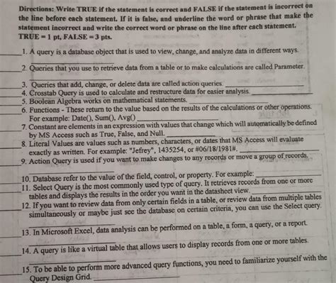 Solved Directions Write True If The Statement Is Correct Chegg