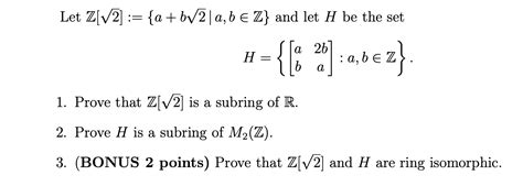 Solved Let Z V A Bv A B E Z And Let H Be The Set A Chegg