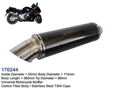 Performance Motorcycle Exhaust Muffler Carbon Fiber Ssteel 50mm 170244