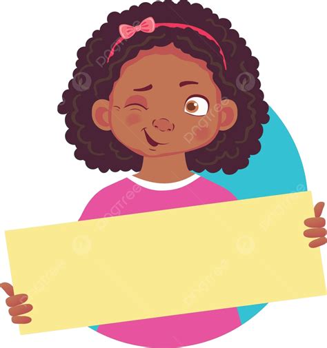 African Girl Holding Blank Poster Wink Isolated Emotion Covered Vector