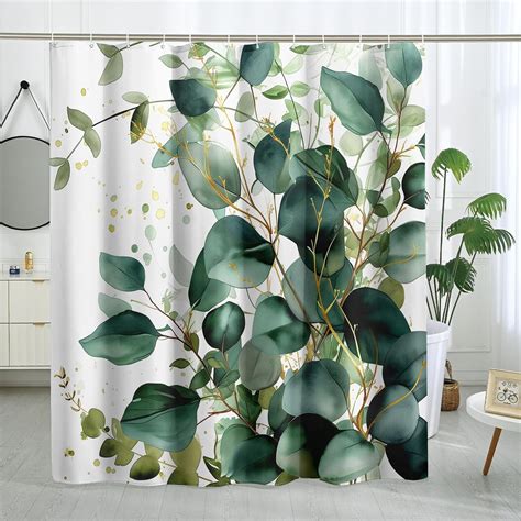 Green Eucalyptus Shower Curtain Leaves Watercolor Botanical Shower