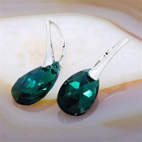 Cercei Din Argint Cu Cristal Sw Drop Cut Multifatetat Culoare Verde