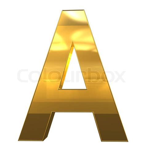 Letter A from gold with gold frame alphabet set, isolated on white. 3D ...