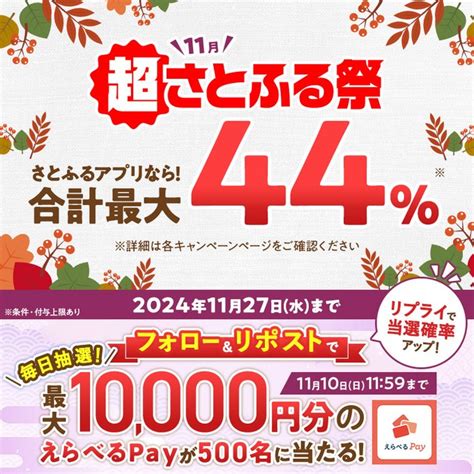 【その場で当たる】えらべるpay最大1万円分を合計500名様にプレゼント【〆切2024年11月27日】 さとふるプロモーション ふるさ