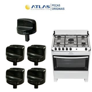 Kit 5 Botões Manípulos Fogão Atlas Fastcook New Fastcook 5 Bcs 100