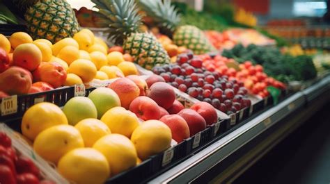 Premium Ai Image Fresh Fruits In The Supermarket Closeup