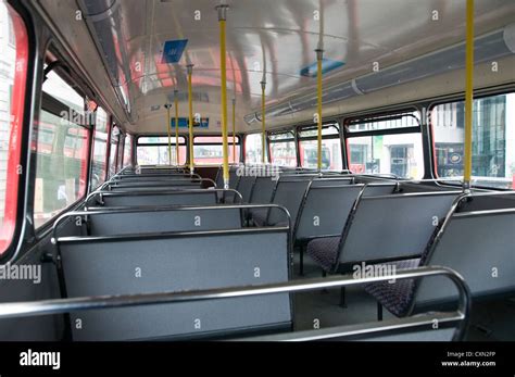 Interior Upper Deck Of London Routemaster Bus Wide Shot From Rear