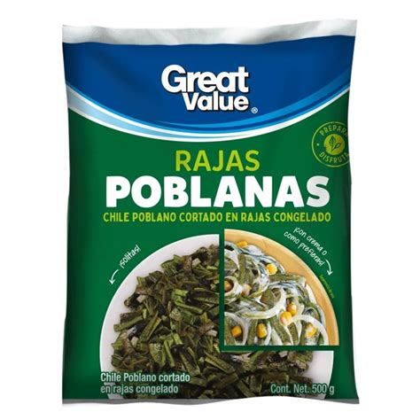 Chile Poblano Great Value Congelado En Rajas 500 G Walmart