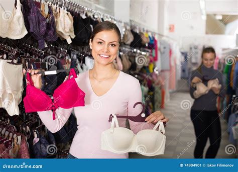 Woman Selecting Bra In Lingerie Store Stock Image Image Of Customer