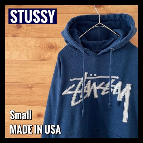 【stussy】usa製 黒タグ スウェット パーカー 刺繍ロゴ Sサイズ ネイビー ステューシー Us古着 古着屋手ぶらがbest