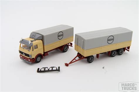 Herpa MB NG Planenhängerzug 2a 3a beige grau ochsenblutrot Raschig