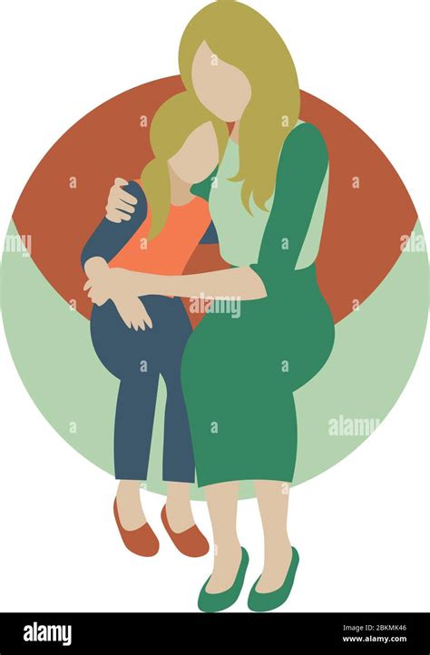 Cute Cartoon Illustration With Mother Hugging Her Little Daughter Stock Vector Image And Art Alamy