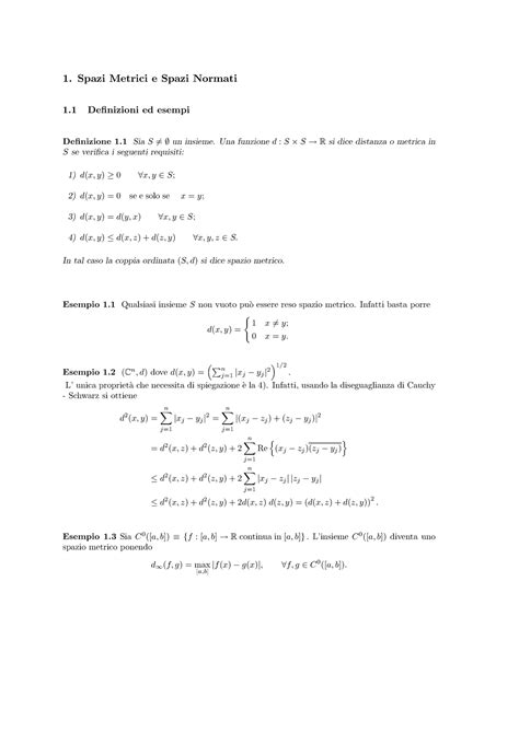 Spazi Metrici Spazi Metrici E Spazi Normati Definizioni Ed