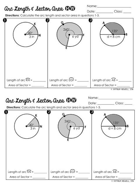 Arc Length And Sector Area Worksheet Kindergarten Printable Sheet