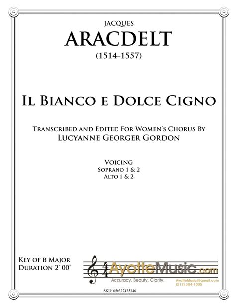 Il Bianco E Dolce Cigno Arr Lucyanne Georger Gordon By Jacques