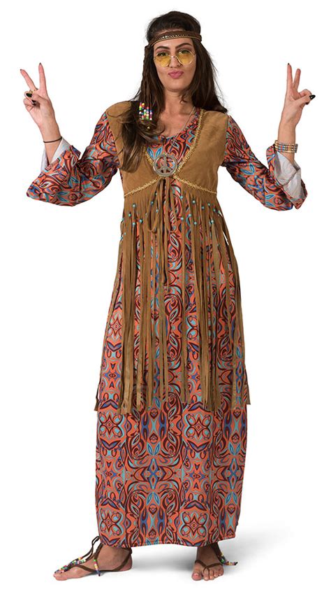 Flower Power Kostüm Damen Hippie Kleid mit Weste große größen