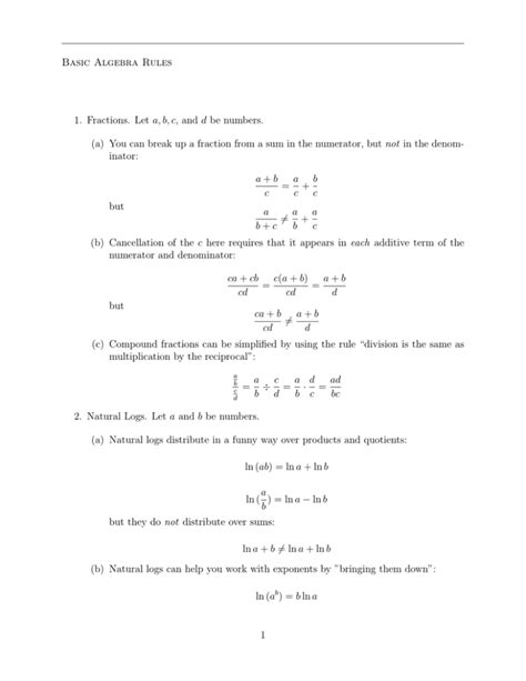 Basic Algebra Rules 1 Fractions Let A B C And D Be Numbers A