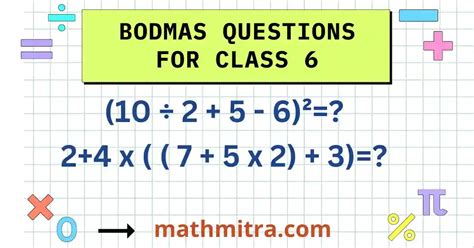 BODMAS Questions For Class 6 With All Brackets BODMAS Practice