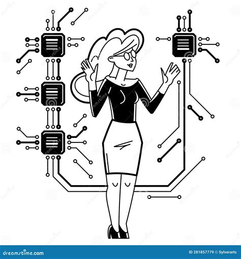 Sysadmin Repairing Hardware Vector Outline Illustration System Administrator Computer Engineer