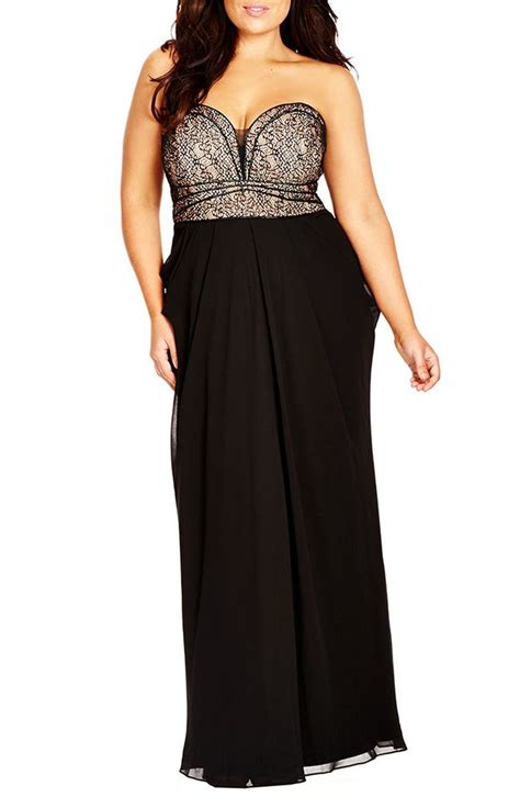 City Chic Motown Strapless Lace And Chiffon Gown Nordstrom Black