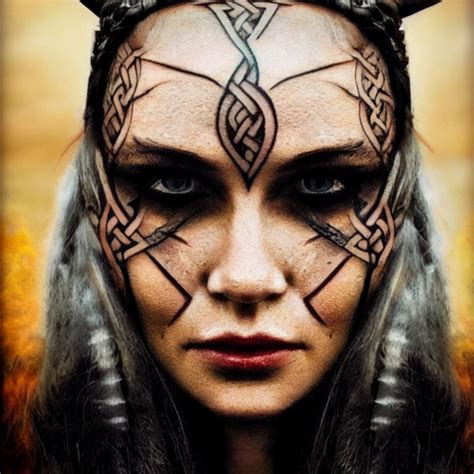 Face Close Up Of Viking Woman Tattoo Photorealistic Midjourney